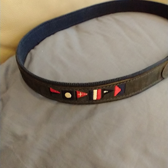 Size 40 made in USA Zeppelin Blue fabric belt with sailing nautical flags silver - Picture 7 of 7